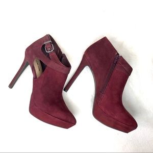 Gianni Bini Wine Suede Heeled Ankle Boot Booties 7